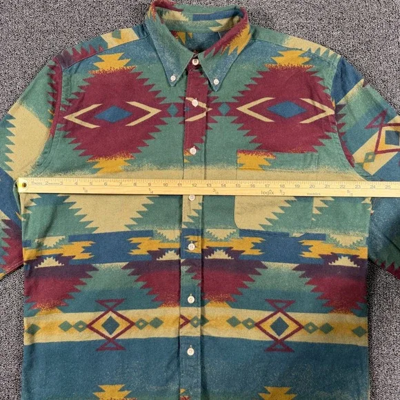 Vintage Lawton Harbor Aztec Southwestern Flannel Shirt Men's L Western Boho - Picture 4 of 7